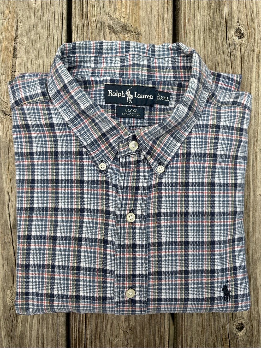 RALPH LAUREN | 90s Y2K Blue Plaid Blake Cotton Vintage Prep LS Shirt | Size XXL